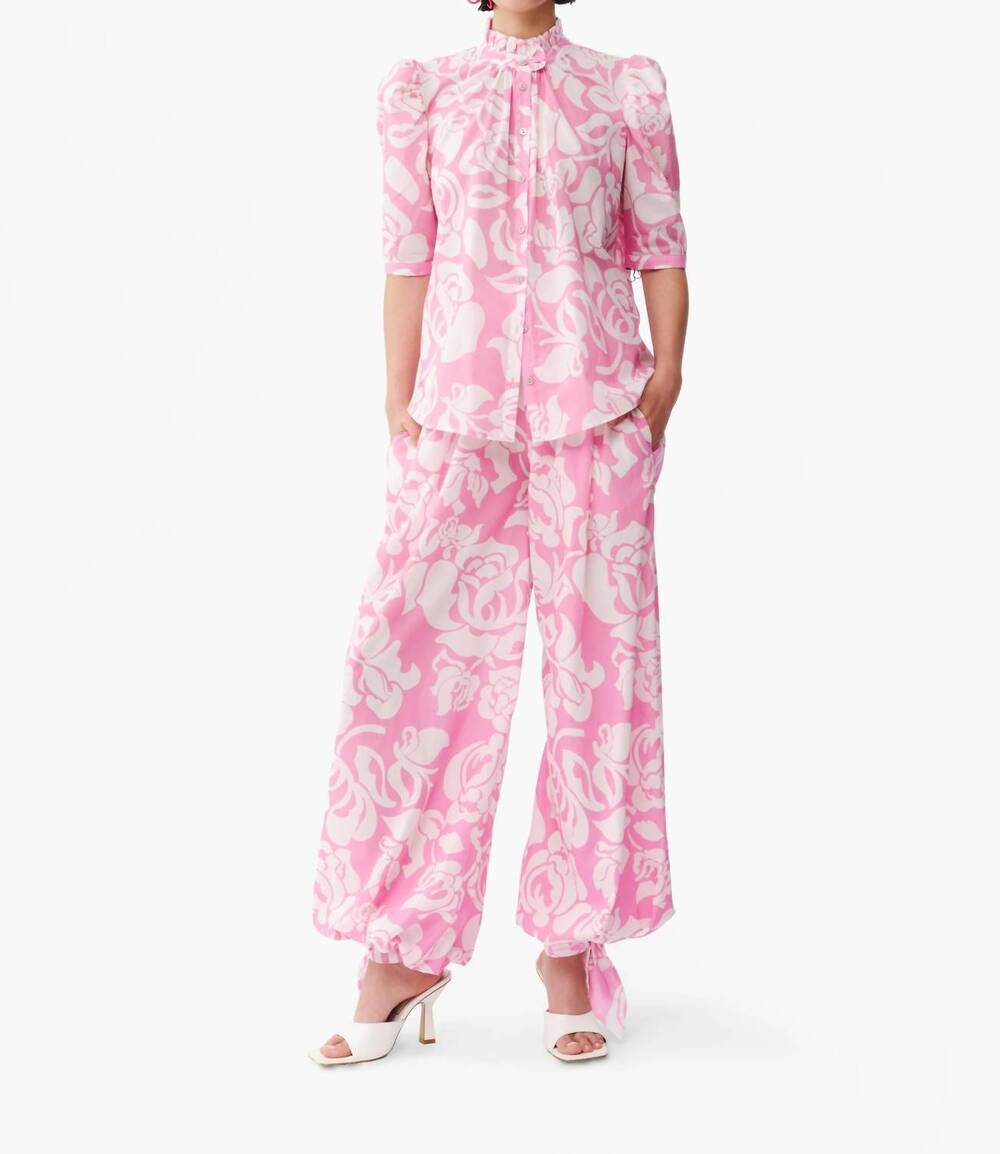 NEW DE LORETA tapir ruffle blouse in flora pink
